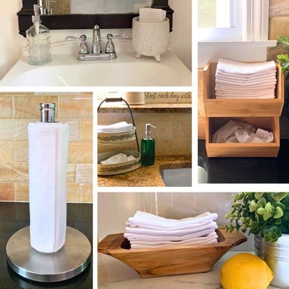 How to store folded towels cotton  reusable paper Towels in a basket, on the roll, in the bathroom and kitchen a ceramic container