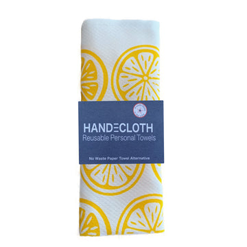 Handecloth reusable personal towels with lemon pattern packaging on a white background