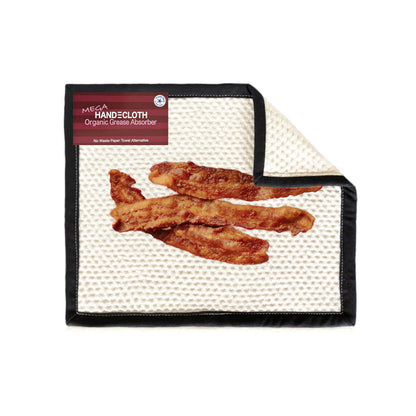 HandeCloth organic grease absorber with bacon on a white background
